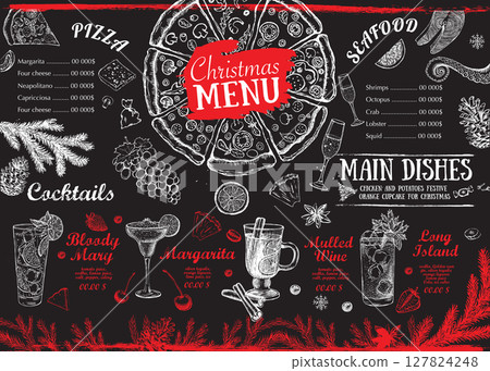 Christmas menu cafe. Food flyer. Restaurant menu. Template design. Christmas menu cafe. Food flyer. Restaurant menu. Template design. 127824248