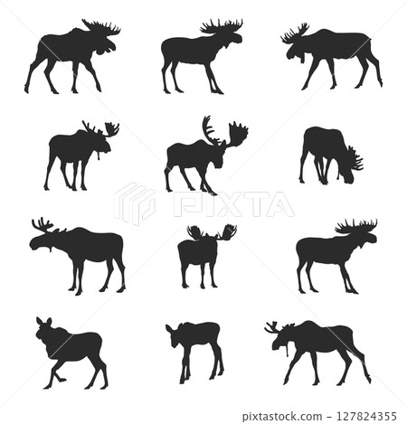 Moose silhouettes, Moose silhouette set Moose silhouettes, Moose silhouette set 127824355