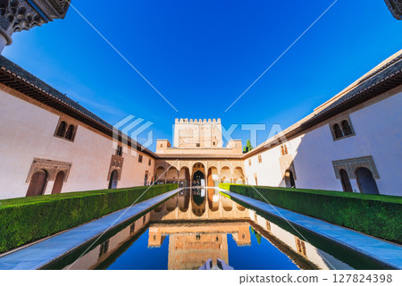 Spain Alhambra palace Arrayanes courtyard Spain Alhambra palace Arrayanes courtyard 127824398