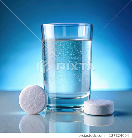 Glass of Water With Pill. Generative AI 127824604