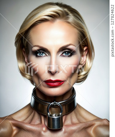 Painting of a Woman With a Lock on Her Neck. Generative AI 127824622