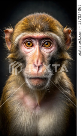 Close Up of a Macaque on Black Background. Generative AI 127824863