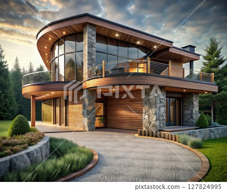Luxurious House With Abundant Windows. Generative AI 127824995
