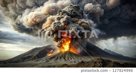 Massive Plume of Smoke Rises From Volcano. Generative AI 127824998