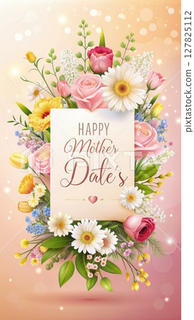 Happy Mothers Day Card With Flowers. Generative AI 127825112