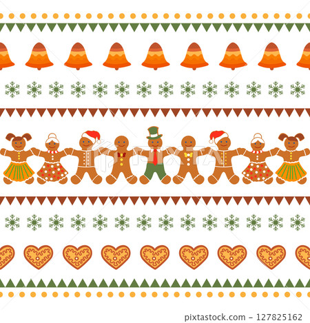 Christmas gingerbread cookie pattern background featuring festive holiday elements and decorations 127825162