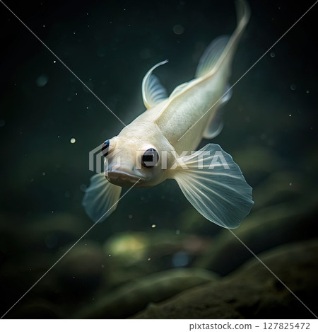 White Fish With Black Eyes Swimming in Aquarium. Generative AI 127825472