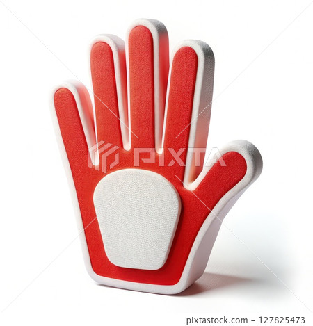 Red and White Hand-Shaped Object on White Surface. Generative AI 127825473