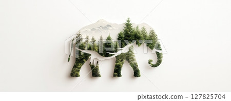 this image depicts a silhouette of a large pachyderm filled with a lush natural landscape 127825704