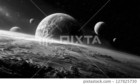 Mesmerizing deep space journey through glowing planets and a colorful, infinite universe 127825730