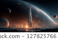 Skyscrapers in space, the symbol of future business rising beyond Earth's horizon 127825766