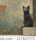 Curious Black Cat Staring Intently, Eyes Wide with Wonder and an Adorable Expression 127825771