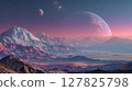 Color-rich outer space composition with Earth and distant planets under glowing starlight 127825798