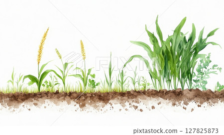 the image shows an arrangement of vegetation growing from the earth 127825873