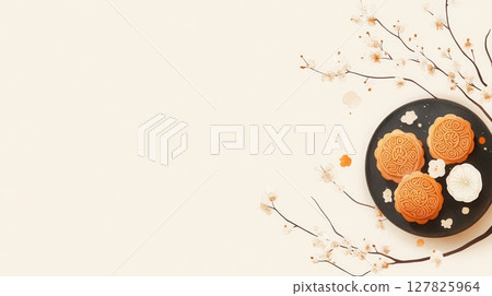 the still life features a collection of circular pastries arranged on a dark plate. the treats have intricate designs pressed into their tops 127825964