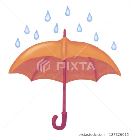 Hand drawn illustration with orange umbrella with rain drops on white background. Elegant simple fall weather rain, april showers design, funny cartoon seasonal print, spring elements, fabric fashion Hand drawn illustration with orange umbrella with rain drops on white background. Elegant simple fall weather rain, april showers design, funny cartoon seasonal print, spring elements, fabric fashion 127826015