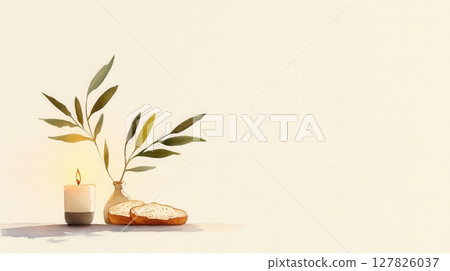 the image depicts a serene still life scene created with a watercolor style the image depicts a serene still life scene created with a watercolor style 127826037