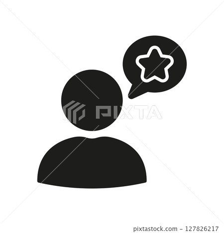 Person With Star Speech Bubble Solid Icon. Customer Feedback, Review, And Quality Assessment Silhouette Symbol. User Opinion And Rating Communication. Isolated Vector Illustration Person With Star Speech Bubble Solid Icon. Customer Feedback, Review, And Quality Assessment Silhouette Symbol. User Opinion And Rating Communication. Isolated Vector Illustration 127826217