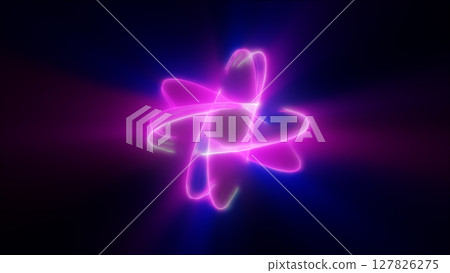 Glowing pink energy structure with swirling neon loops on dark background, evoking digital motion 127826275