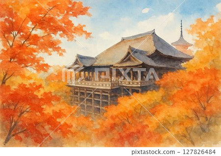 秋葉染紅的清水寺 127826484