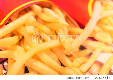 Close-up photo of fast food french fries taken from above 127826512