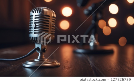 Vintage microphone on dark background Vintage microphone on dark background 127826789