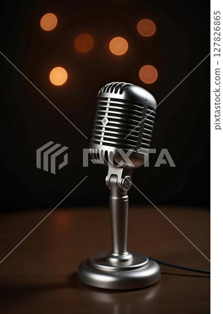 Vintage microphone on dark background 127826865
