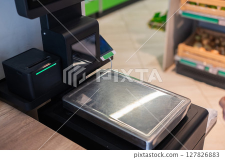 Self-service checkout in a store without people. Self-service checkout in a store without people. 127826883
