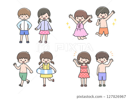 Set of children wearing swimsuits Set of children wearing swimsuits 127826967