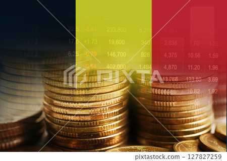Germany flag with stock market finance, economy trend graph digital technology. 127827259
