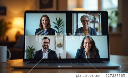 laptop screen showing online business meeting 127827365