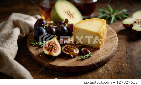 cheese honey and figs on the table 127827513