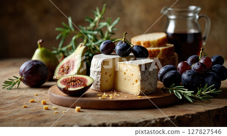 cheese honey and figs on the table 127827546