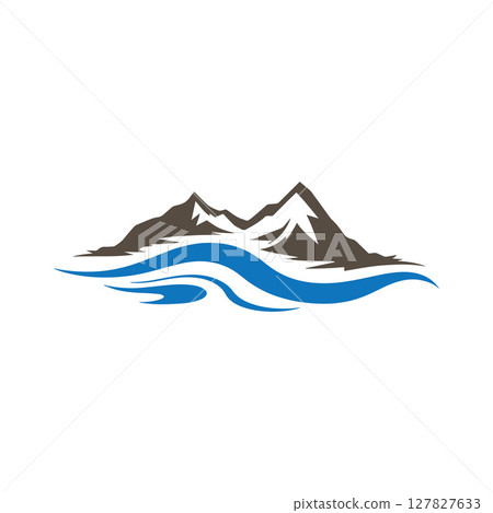 Logos of rivers, creeks, riverbanks and streams. River logo with combination of mountains and farmland with concept design vector illustration template 127827633