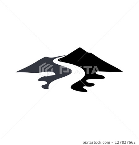 Logos of rivers, creeks, riverbanks and streams. River logo with combination of mountains and farmland with concept design vector illustration template 127827662