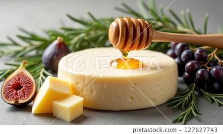 cheese honey and figs on the table 127827743