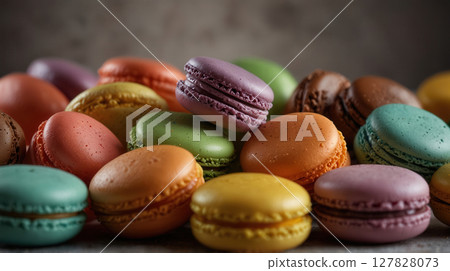 colorful assorted macarons in playful motion colorful assorted macarons in playful motion 127828073