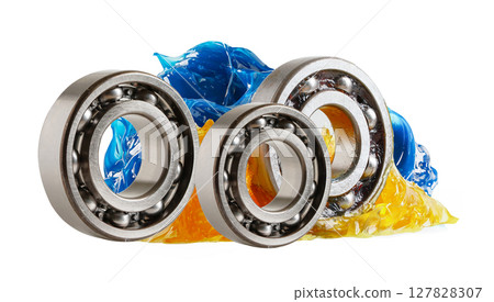 Grease and ball bearing isolated on white background. 127828307