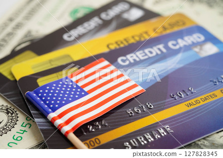 American flag on credit card, finance economy trading shopping online business. 127828345