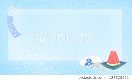 Cool summer image background illustration of wind chimes, fans, and watermelons 127828921