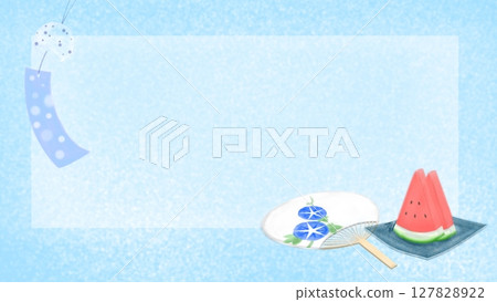 Cool summer image background illustration of wind chimes, fans, and watermelons 127828922