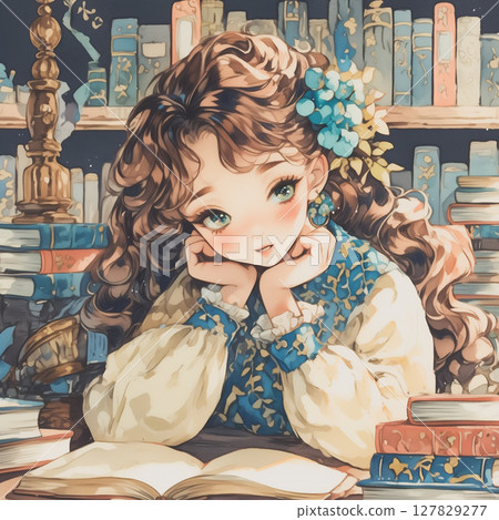 一幅復古色彩的鋼筆畫描繪了一個女孩在安靜的午後讀書，捕捉了她與書本共度的舒緩時光。 127829277