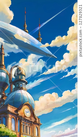 Game background: Old church ruins visible in the distance 127829321