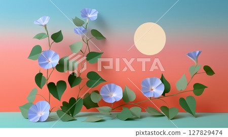 Paper craft of the sun and blue morning glory 127829474