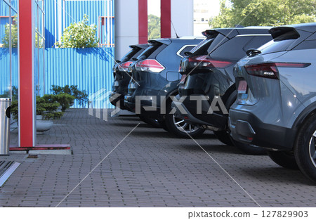 Same Colored Vehicles For Rent In Front Of Rental Office Same Colored Vehicles For Rent In Front Of Rental Office 127829903