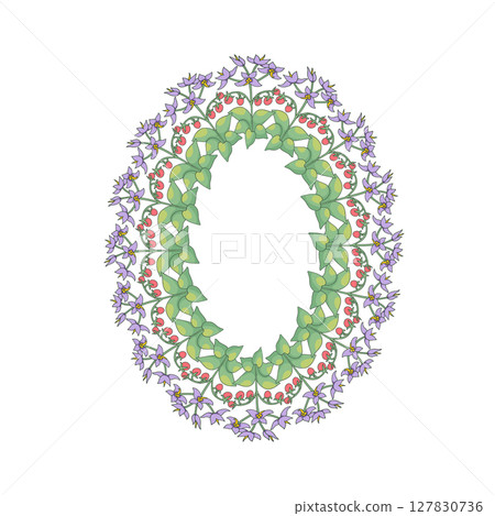 Hand drawn line art canary islands flowers tenerife nightshade wreath. Card template with cute floral frame Hand drawn line art canary islands flowers tenerife nightshade wreath. Card template with cute floral frame 127830736