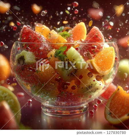 Delectable Summer Fruit Medley A Vibrant Refreshing Bowl of Citrus, Kiwi, and Berries Bursting with Flavor Antioxidants 127830780