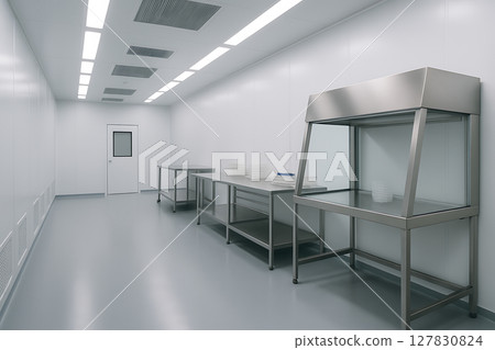 狹長的無塵室，設有通道和通風系統 127830824