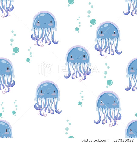 Seamless pattern with jellyfish and bubbles 127830858