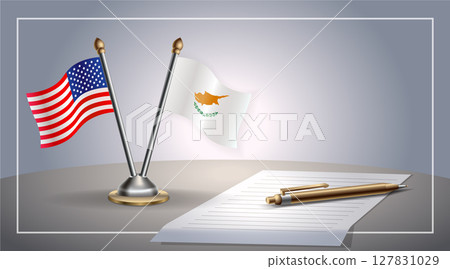 Small national flag of United States (USA) and Cyprus flag Relation, Template Vector Illustration 127831029